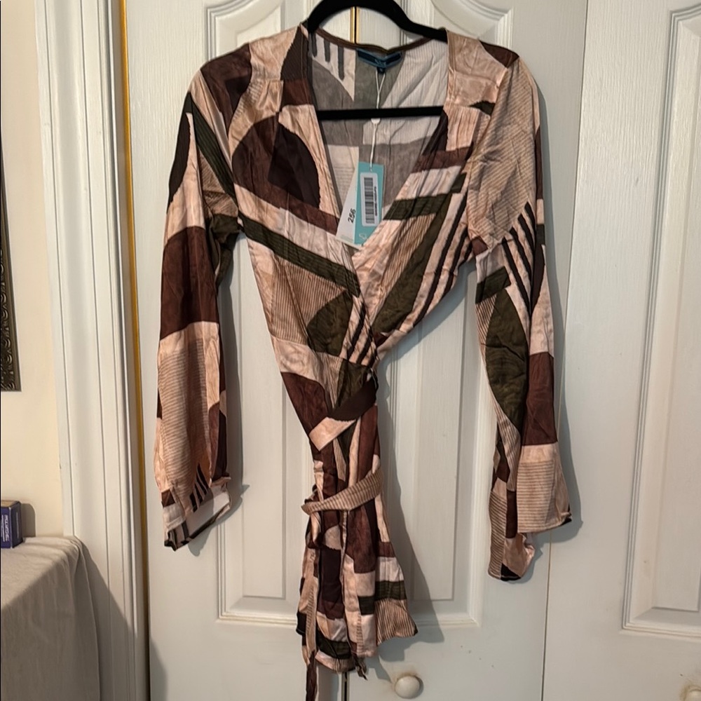 Shore Monterey Long Sleeve Multicolor Wrap Dress with Abstract Pattern